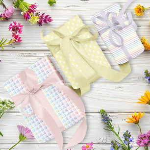 Pastel rainbow spring yellow set of 3 wrapping paper sheets