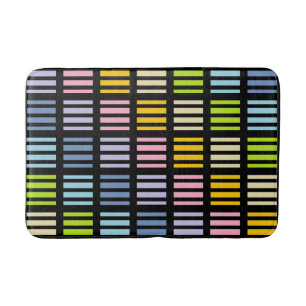 Pastel Rainbow Squares and Stripes Black Bathroom Mat