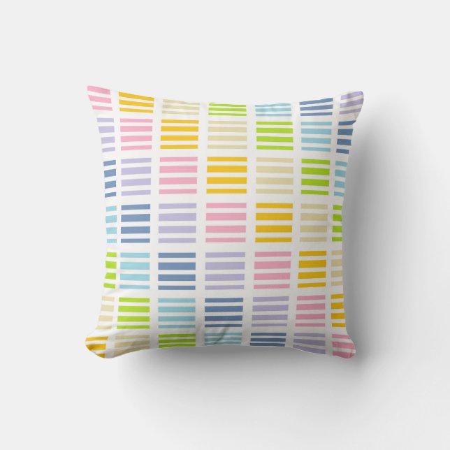 Pastel Rainbow Squares and Stripes Throw Pillow (Front)