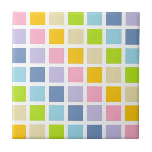 Pastel Rainbow Squares Ceramic Tile