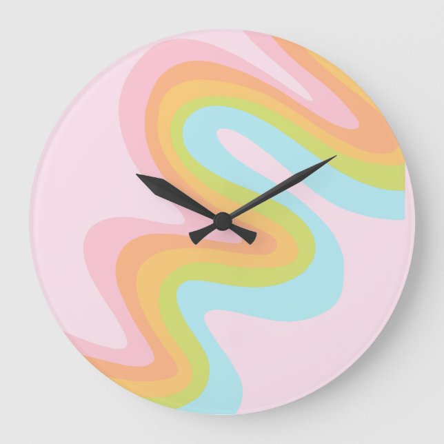Pastel rainbow squiggle large clock (Front)