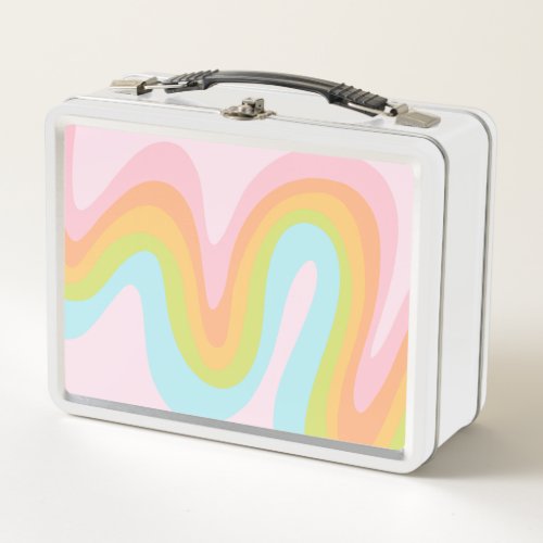 Pastel rainbow squiggle metal lunch box