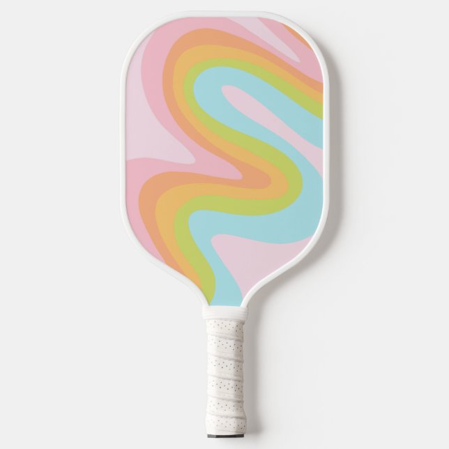 Pastel rainbow squiggle pickleball paddle (Front)