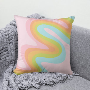 Pastel rainbow squiggle throw pillow
