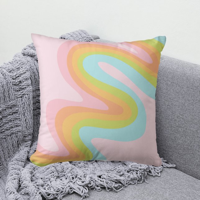 Pastel rainbow squiggle throw pillow (Creator Uploaded)