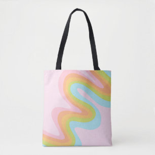 Pastel rainbow squiggle tote bag