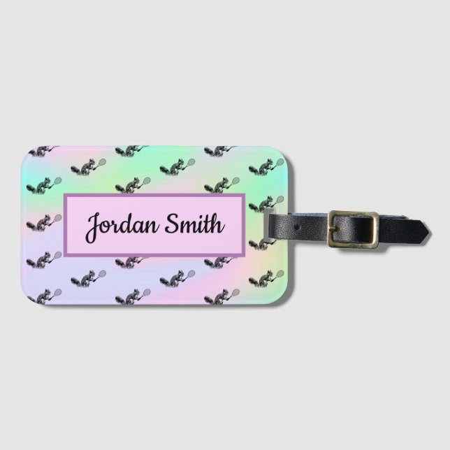 Pastel Rainbow Squirrel Tennis Pattern Luggage Tag (Front Horizontal)