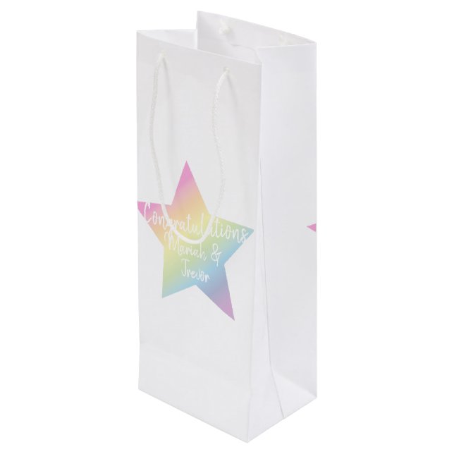 Pastel Rainbow Star Baby Shower Wine Gift Bag (Back Angled)