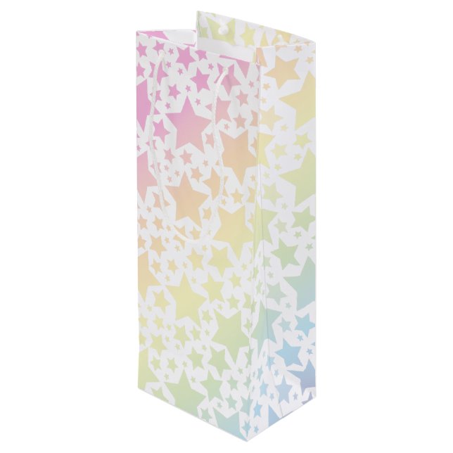 Pastel Rainbow Star Baby Shower Wine Gift Bag (Back Angled)