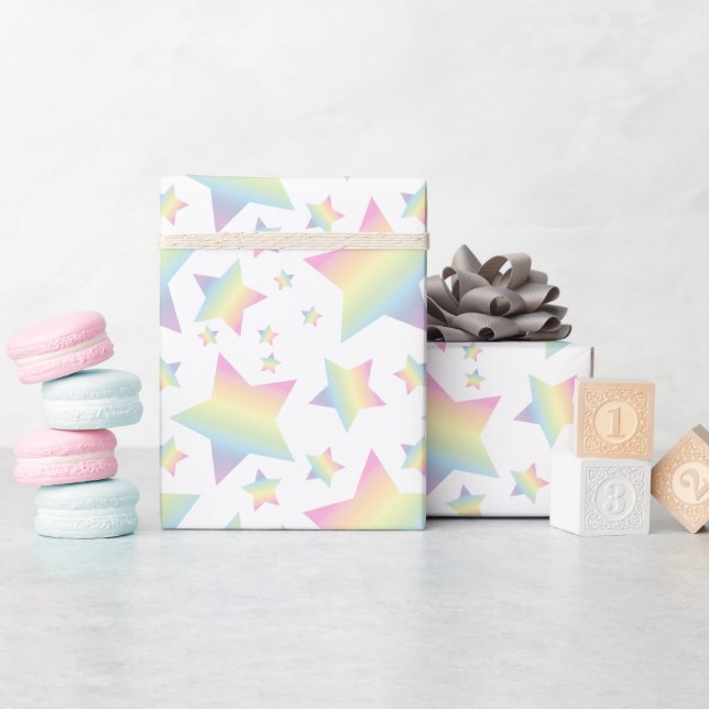 Pastel Rainbow Star Baby Shower Wrapping Paper (Baby Shower)