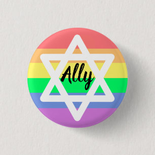 Pastel Rainbow Star of David   LGBTQ Ally Button