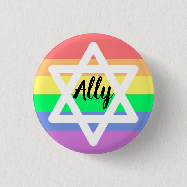 Pastel Rainbow Star of David | LGBTQ Ally Button (Front)