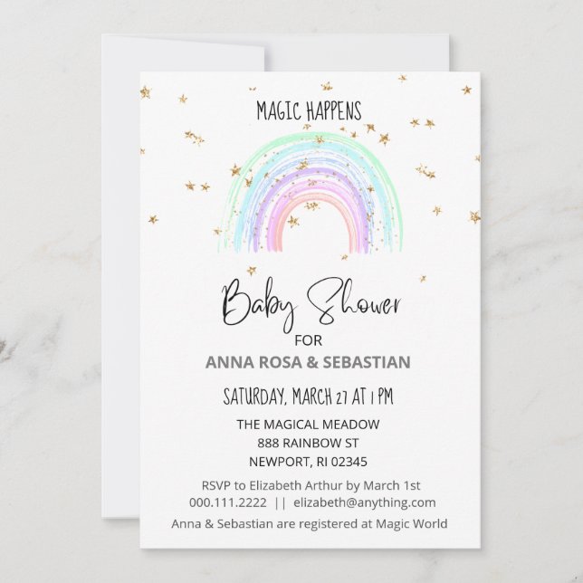 *~* Pastel Rainbow Stars Baby Shower Invitation (Front)