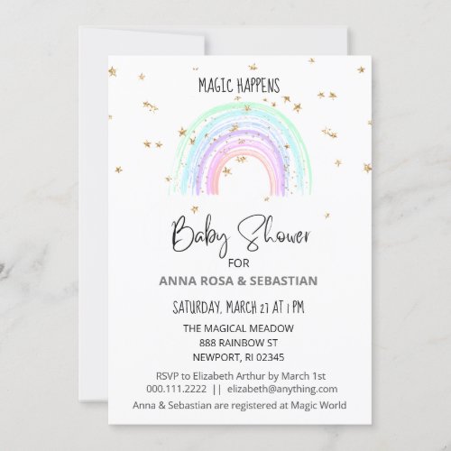  Pastel Rainbow Stars Baby Shower Invitation