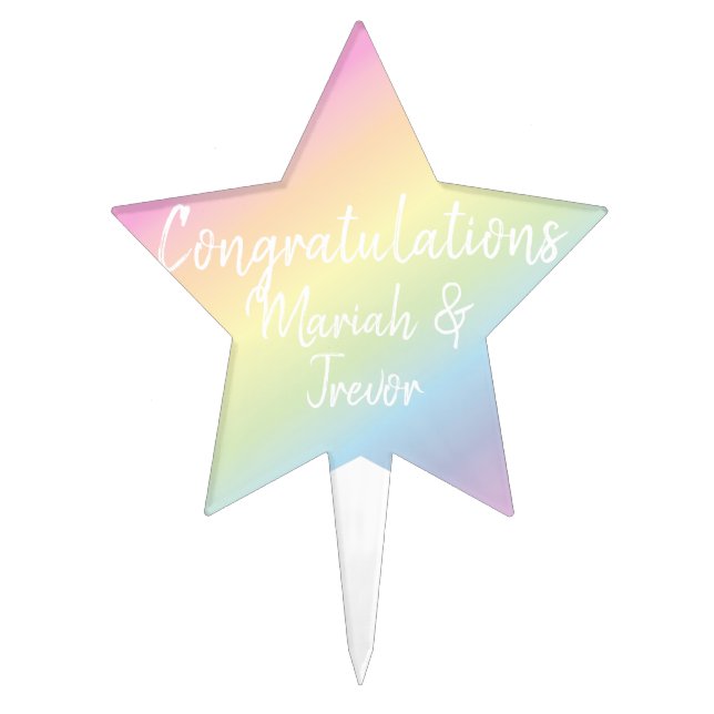 Pastel Rainbow Stars Baby Shower Simple Modern Cake Topper (Front)