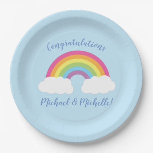 Pastel Rainbow Stars Baby Shower Simple Modern Pap Paper Plates