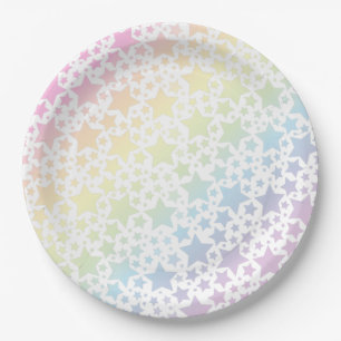 Pastel Rainbow Stars Baby Shower Simple Modern Paper Plates