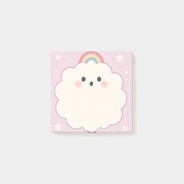 Pastel Rainbow Sticky Notes with Clouds Post It (Front)