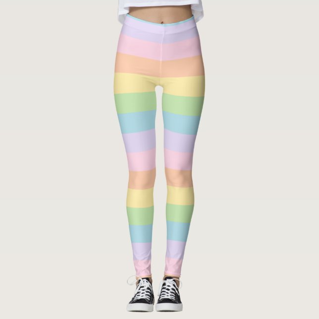 Pastel Rainbow Stripe Leggings (Front)