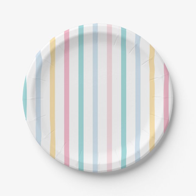 Pastel Rainbow Stripe Paper Plates (Front)