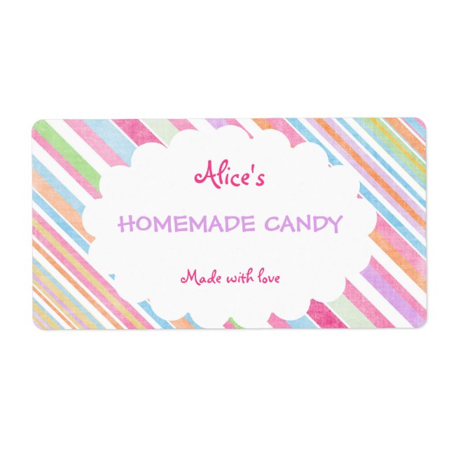 Pastel Rainbow Stripe Personalized Homemade Candy Label (Front)