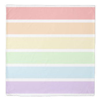 Pastel Rainbow Striped (1 Side) Queen Duvet Cover by FantasyPillows at Zazzle
