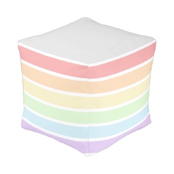 Pastel Rainbow Striped Cube Pouf by FantasyPillows at Zazzle