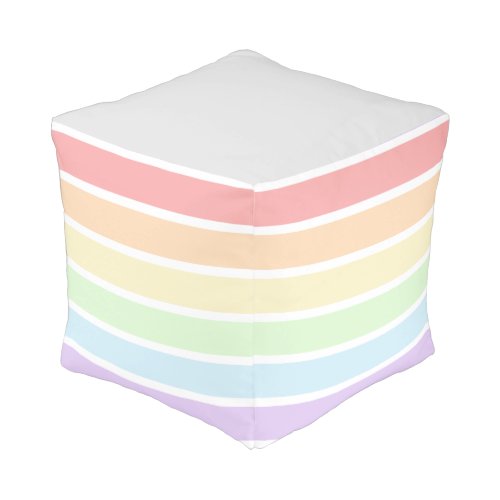 Pastel Rainbow Striped Cube Pouf