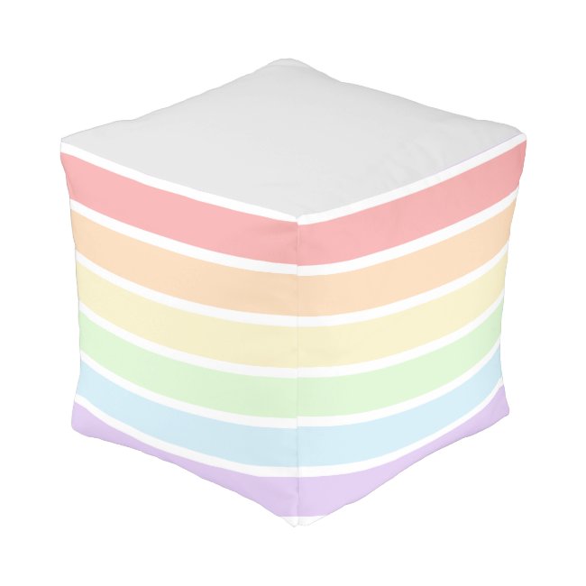 Pastel Rainbow Striped Cube Pouf