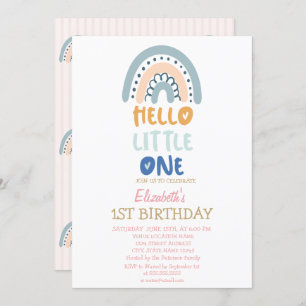 Pastel Rainbow Striped Hello Little One Birthday Invitation