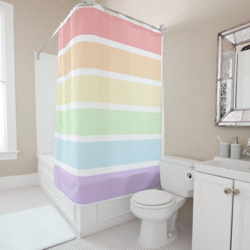 Pastel Rainbow Striped Shower Curtain