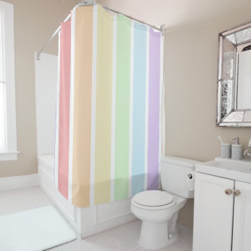 Pastel Rainbow Striped Shower Curtain