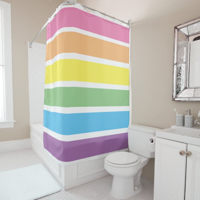 Pastel Rainbow Striped Shower Curtain (In Situ)