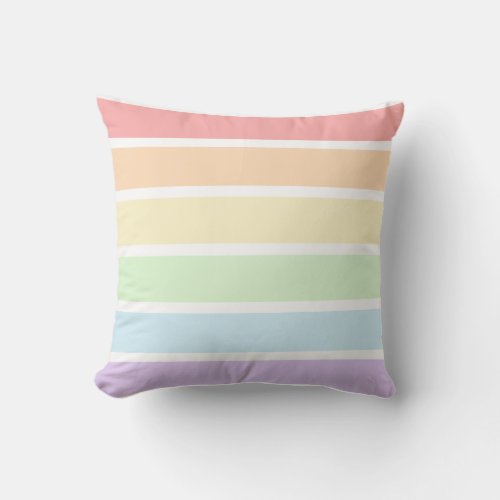 Pastel Rainbow Striped Throw Pillow