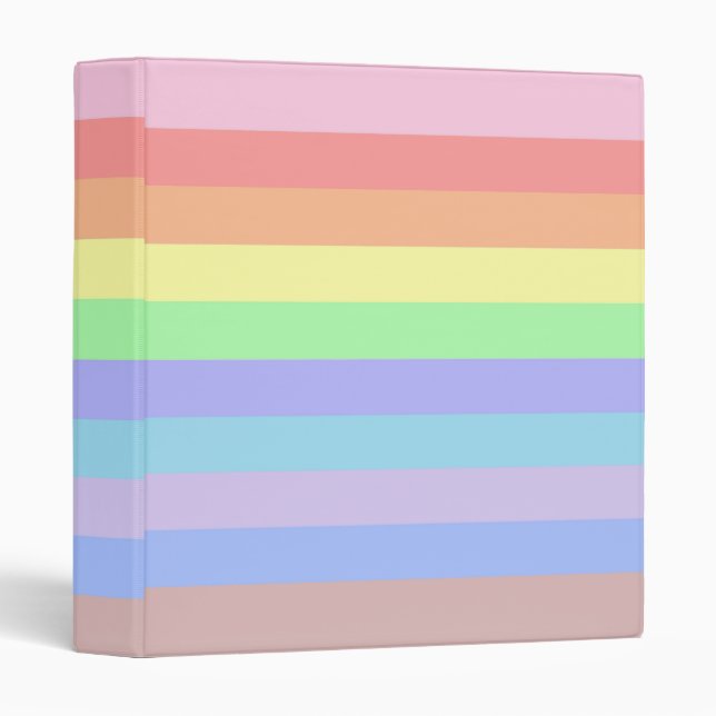 Pastel Rainbow Stripes 3 Ring Binder (Front/Spine)