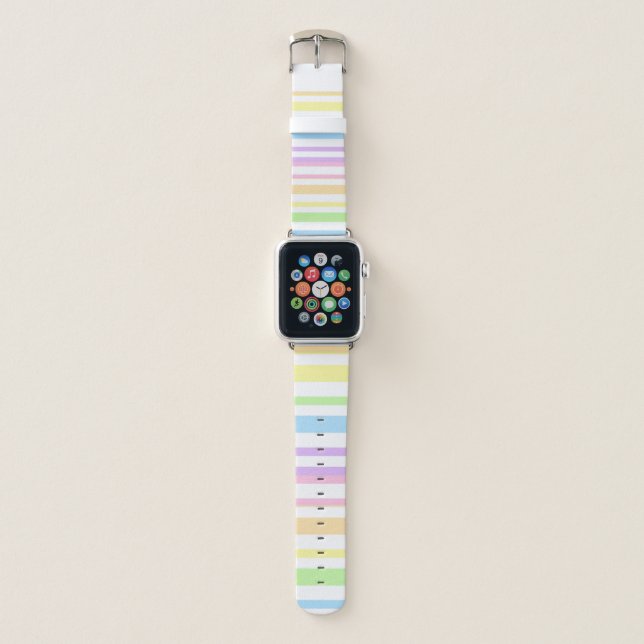 Pastel Rainbow Stripes Abstract Blur Art Design Apple Watch Band (Front)