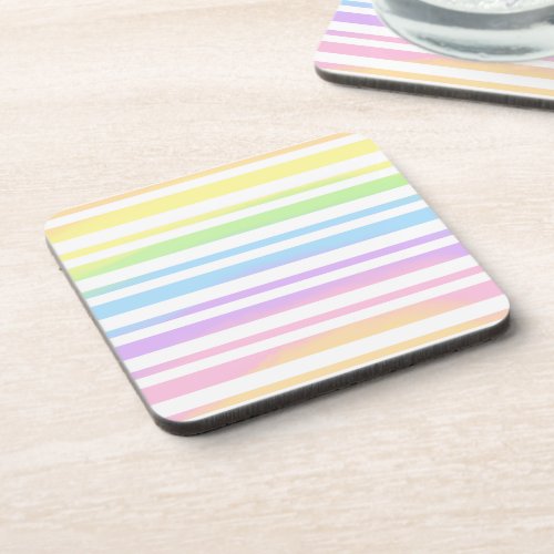 Pastel Rainbow Stripes Abstract Blur Art Design Beverage Coaster