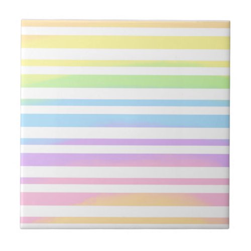 Pastel Rainbow Stripes Abstract Blur Art Design Ceramic Tile