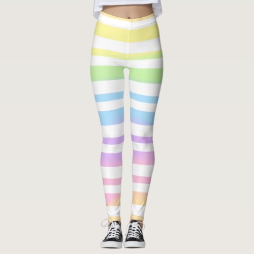 Pastel Rainbow Stripes Abstract Blur Art Design Leggings