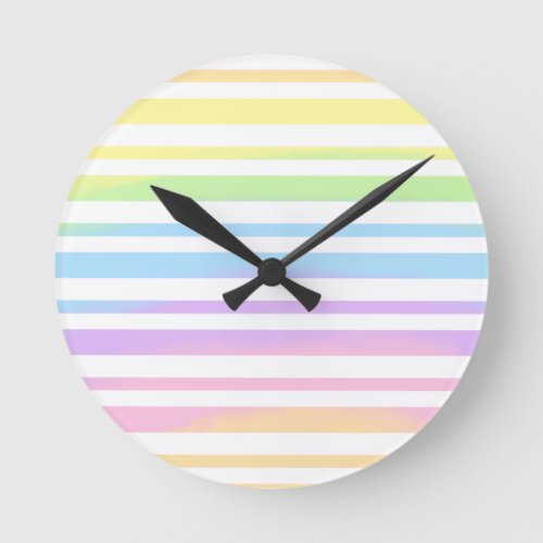 Pastel Rainbow Stripes Abstract Blur Art Design Round Clock