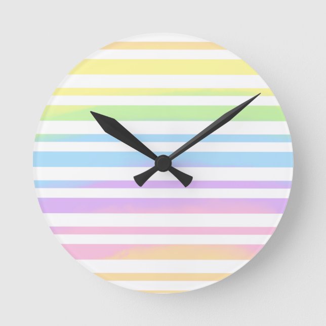 Pastel Rainbow Stripes Abstract Blur Art Design Round Clock (Front)