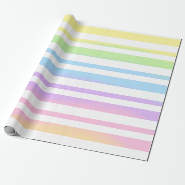 Pastel Rainbow Stripes Abstract Blur Art Design Wrapping Paper (Unrolled)