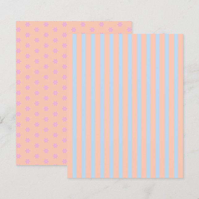 Pastel Rainbow Stripes and Flowers Scrapbook Paper (Front/Back)