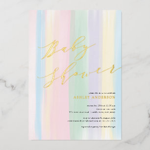 Pastel Rainbow Stripes Baby Shower Foil Invitation