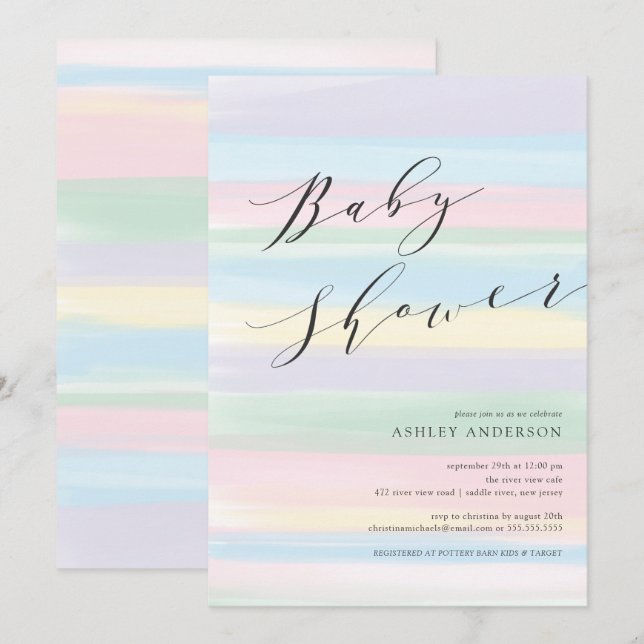 Pastel Rainbow stripes Baby Shower Invitation (Front/Back)