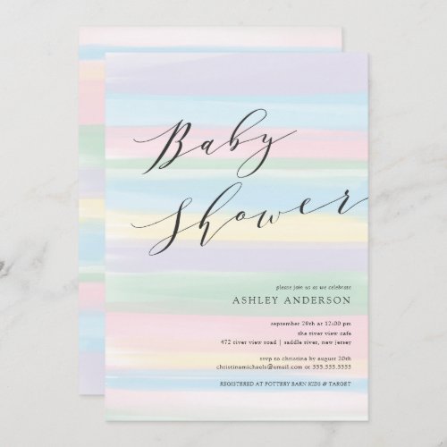 Pastel Rainbow stripes Baby Shower Invitation