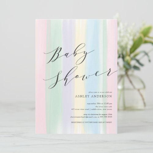 Pastel Rainbow stripes Baby Shower Invitation