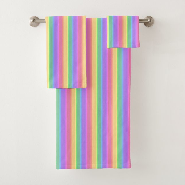 Pastel rainbow stripes bath towel set (Insitu)