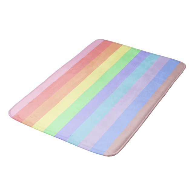 Pastel Rainbow Stripes Bathroom Mat (Angled)