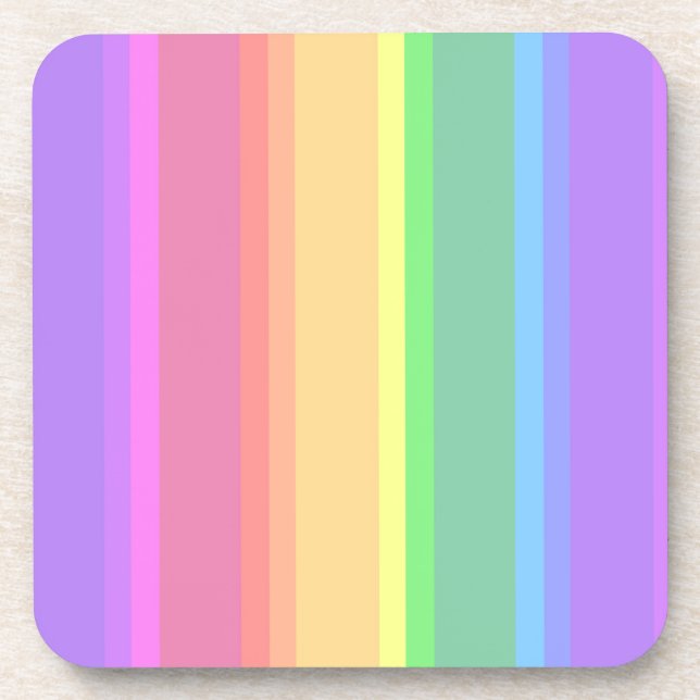 Pastel rainbow stripes beverage coaster (Front)